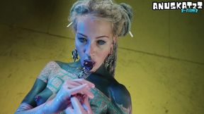 sexy tattooed girl in latex dp herself with toys