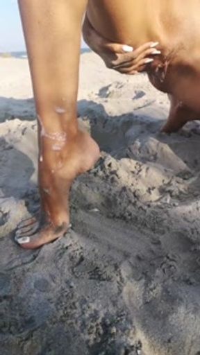 Hottest Nudist Babe has a great time at the Beach with Pee &amp; Big Cumshot on her Foot