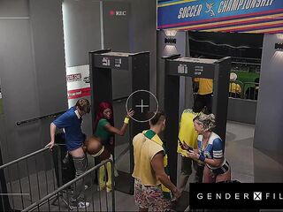 GENDERX FILMS - Security Pat Down Gone Wild - Trans Guards Tag-Team Fan’s Dong