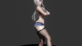 Wiggle; Lewd Tattoos; Humiliation; Split-crotch Thongs; Shorts; Black Stockings; Explosive Bust