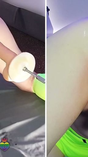 Close up anal dildo fucking makes me squirt piss in my chastity cage   Clip 1