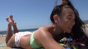 Amateur GF gives intimate POV blowjob on the beach