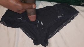 Feeling honry wanking on my GF knickers cumshot