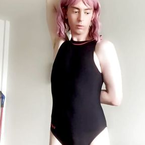 Femboy puts on swimwear