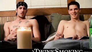 Hardcore stroking and smoking session on the couch by straight buddies Chain and Benz