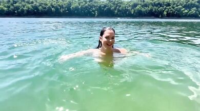 Gushing Milf Brunette Naked Public Swimming With Big Tits Big Ass