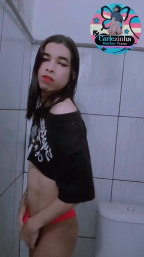 Carlezinha - Beautiful Slut in Panties Tucked in Delicate Soft Cock While She Plays with the Young Cock Slut Carla