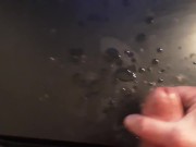 Me jerking semi hard cock and cum