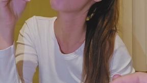 Rough throatfuck while begging for a cigarette and ashed on while sucking cock and being ass fingered