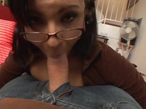 Brunette Tia in glasses blows dick before pussy fuck