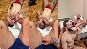 Footslave of the muscular latino