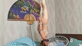 hopping around while i am tied and gagged , suspended bondage