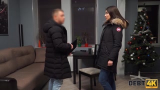 DEBT4k. Guy pulls hard cock out of pants to fuck the ravishing debtor