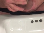 Watch my Flaccid uncut cock taking a piss in the sink @ work. Then nearly busted a nut trying to Cum