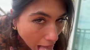 Charlotte Mae seduces her nubile step sis Carlota on the balcony