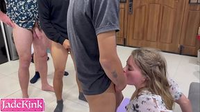 Blonde Canadian girl dominated by Mexican men in rough blowbang