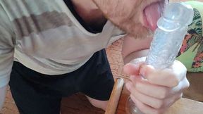 made her lover jerk off and suck her dildo