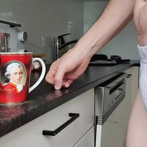 Perving at me while making coffee in briefs (requested)