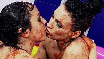 Romana Ryder And Tammie Lee Licking Pussy In A Pool Of Strawberry Jelly