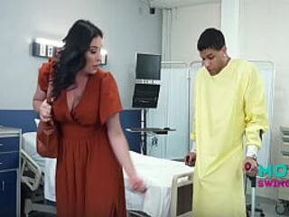 Breasty Dissolute Golden-haired Doctor Swaps Stepsons With A Anxious Patient At Hospital