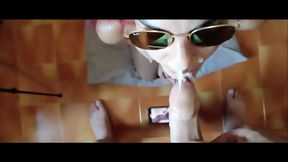 MILF blowjob with sunglasses and cum on face