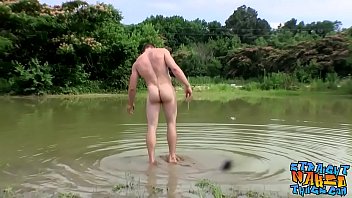 Fit guy Elijah Knight jacking off outdoors near a lake