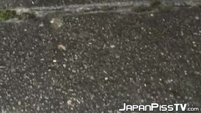”Wicked  Japanese hot girl is peeing in front of her house”