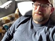Hairy Dad jerks off in the afternoon sun