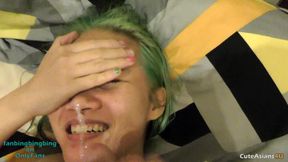 Asian sucking POV. She loves cum on her face!