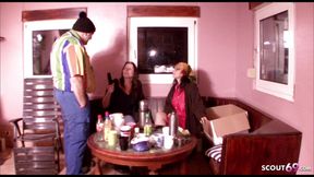 Fat craftsman gets fucked and cums by bbw mature