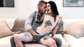 ”Tiny tatted escort teen fucks stepdads friend to keep him quiet”