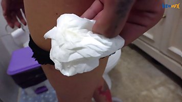 Round ass tattooed brunette MILF farts uncontrollable