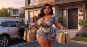 Curvy Latina bakes naked under tiny apron while her young stepson watches every move (AI generated)