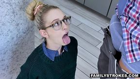 Sweet nerdy daughter Lily Larimar didn't expect to have hot shag with step dad