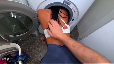 Stuck Step Sister Fucked by Step Bro in Washing Machine &amp_ Takes Load in Mouth