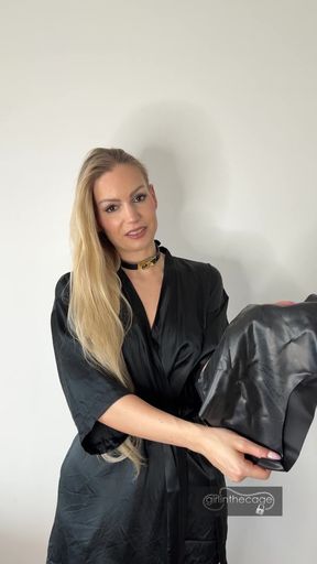 Woman in a full latex suit gets naughty