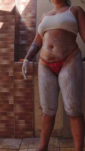 Married Slut Bleaches All Her Body Hair and Gets Completely Naked in the Backyard for Everyone to See
