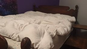 Fifi on her bed with her black pantyhose tied to her bedpost struggling to crawl loose and get free *discounted replay in case you missed it*