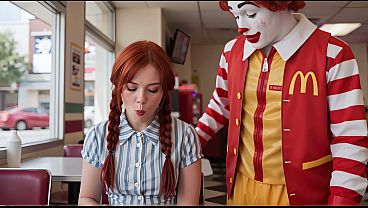 Pippi came to McDonald'_s to eat a burger, but Ronald had other plans for her!! (Ai generated)