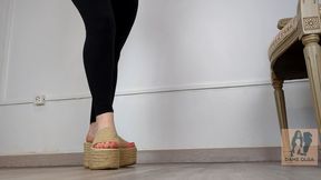 (565) Shoe Collection: Shoeplay and Walking in Jute Wedge Platform Mules - Dame Olga (720p)