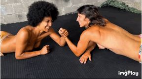 Part 1 Newcomer Sativa vs Kiniku in a Topless Competitive Arm Wrestling Match