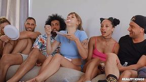 A party outside the city quickly turns into wild outdoor group sex