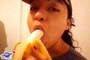 Saturn Squirt Trucker Talks to You Very Dirty and Vulgar While She Sucks You and Eats the Banana