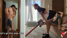 Slutty cleaning lady was fucked hard from the houseowner (ENGLISH SUBTITLES)