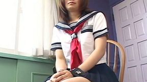 Shy and modest Japanese student shows her hairy pussy on camera