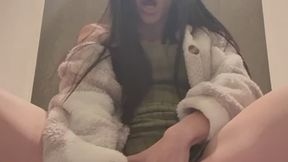 Squirting while masturbating in a public toilet