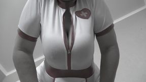 Big natural saggy soft tits of a mature milf nurse.
