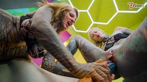 Split Tongue Lesbians Tattooed Toy Play ANAL and ATM Adventures