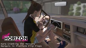 Kara Cranking the Mercury Marquis in Platform Flip Flops 720p