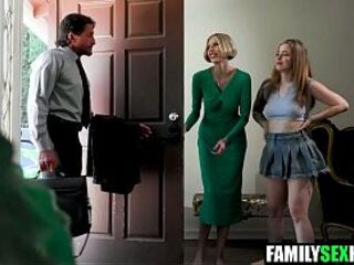 Pervy Stepdad Fucks Stepdaughter & Stepmom in threesome